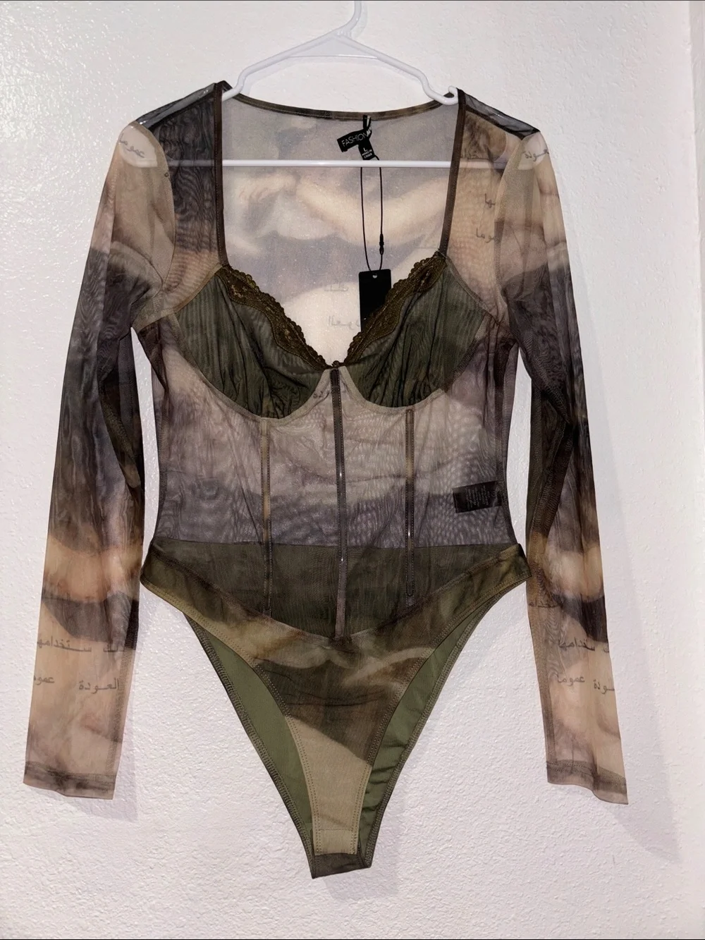 Fashion Nova Green Mesh Bodysuit - Picture 4 of 6